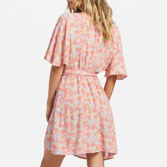 NWT New Billabong All For You Mini Dress Extra Small XS Floral Beach Soft Wrap - Picture 2 of 7